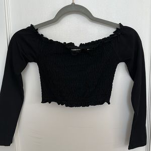 Adika black smocked long sleeve top